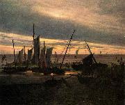 Caspar David Friedrich Schiffe im Hafen am Abend (Nach Sonnenuntergang) oil on canvas